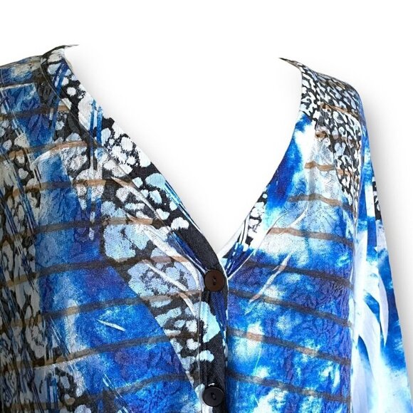 Cubism Womens Cardigan Sz M Indigo Blue Shibori Sublimation Lace Knit Artsy Boho - Picture 5 of 7